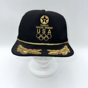 Vintage Texaco Official Sponsor USA Olympics Black Gold Rope Hat One Size